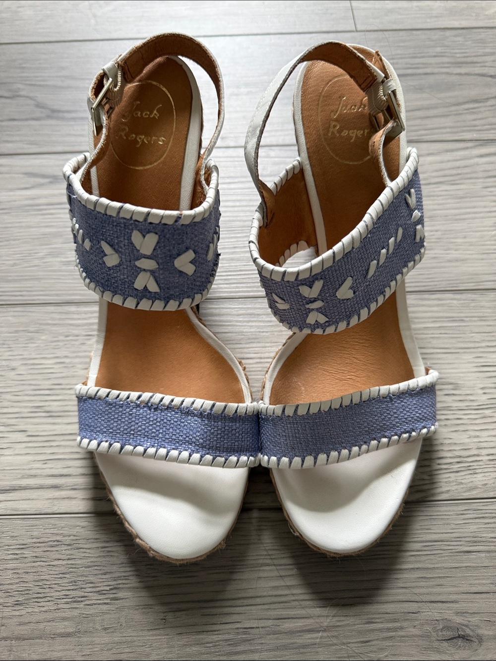 Jack Rogers White & Blue Wedge Sandals-9.5M